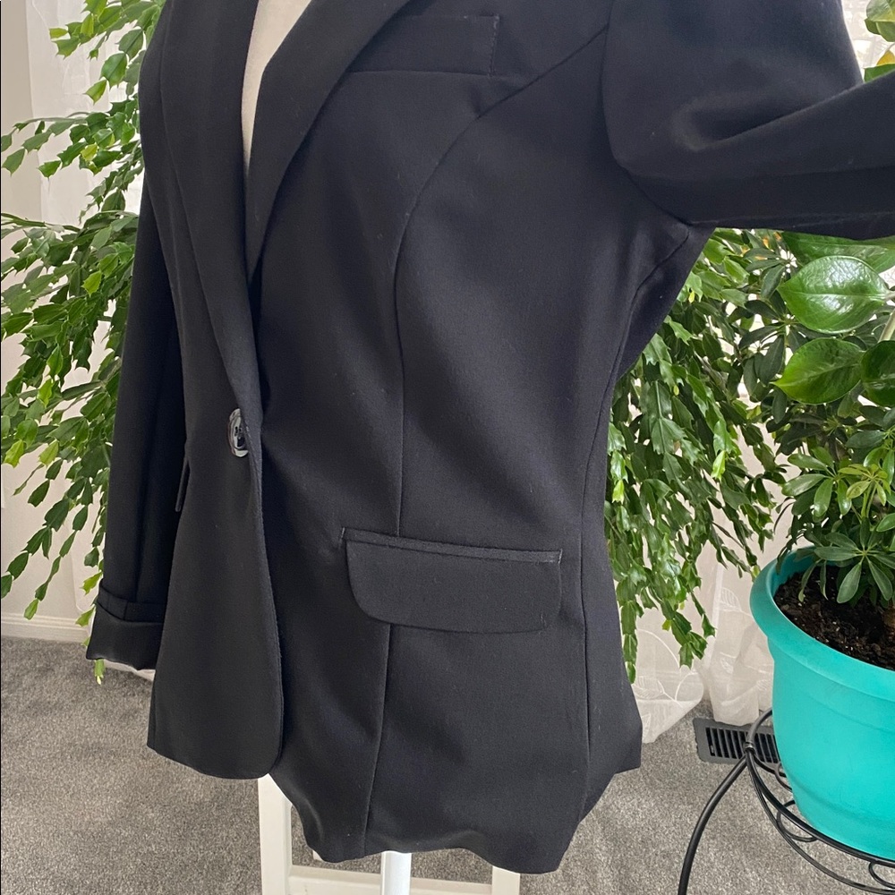 Black Fitted One Button Blazer Power Professional Jacket Button Sleeve Chic Boss - Picture 7 of 17